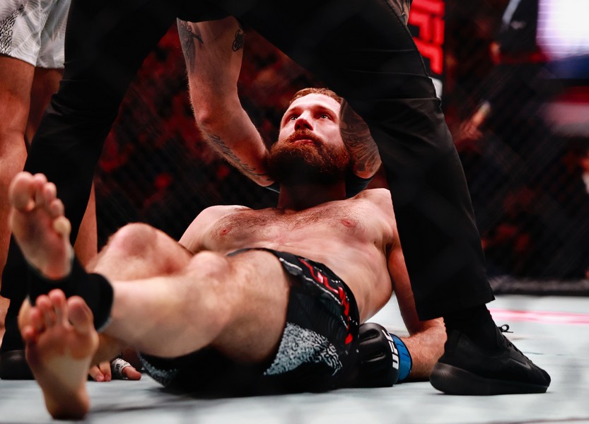 Andrey Pulyaev - while being checked for consciousness after the fight stopped with technical submission due to rear-naked choke